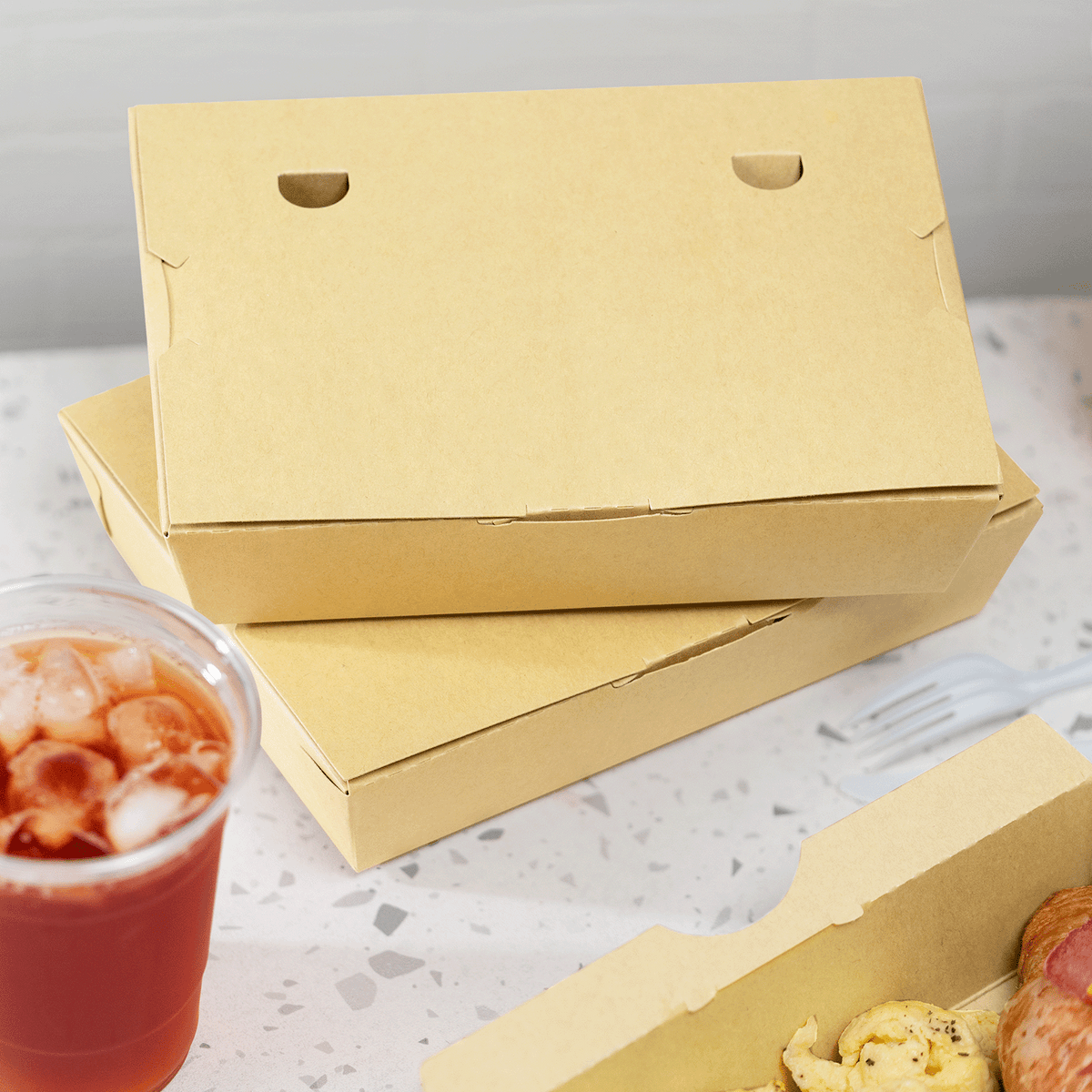 Karat Paper Folding Take-Out Container, Vented Holes, 46 fl. oz, Kraft — 200 ct — product photo 3