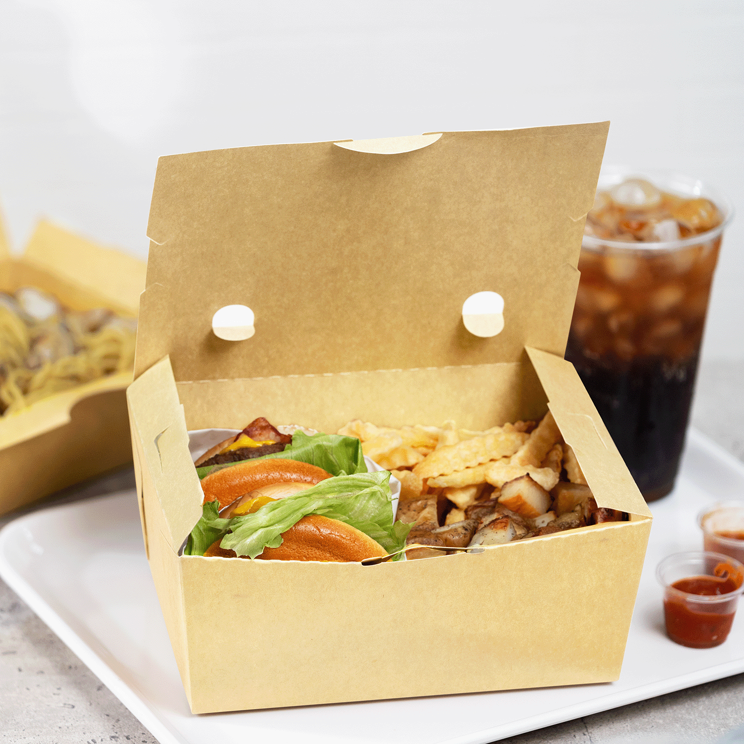 Karat Paper Folding Take-Out Container, Vented Holes, 74 fl. oz, Kraft — 160 ct