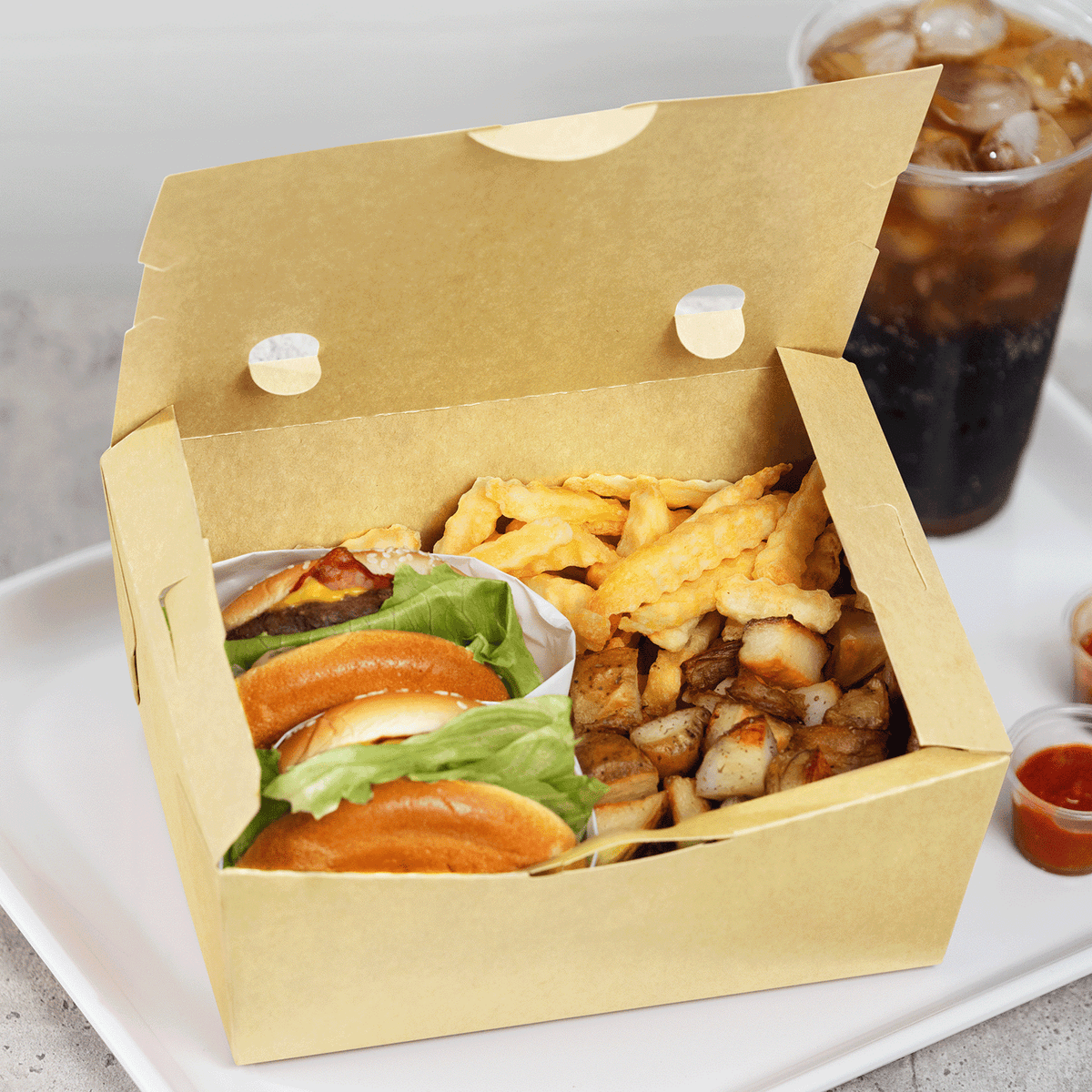 Karat Paper Folding Take-Out Container, Vented Holes, 74 fl. oz, Kraft — 160 ct — product photo 3