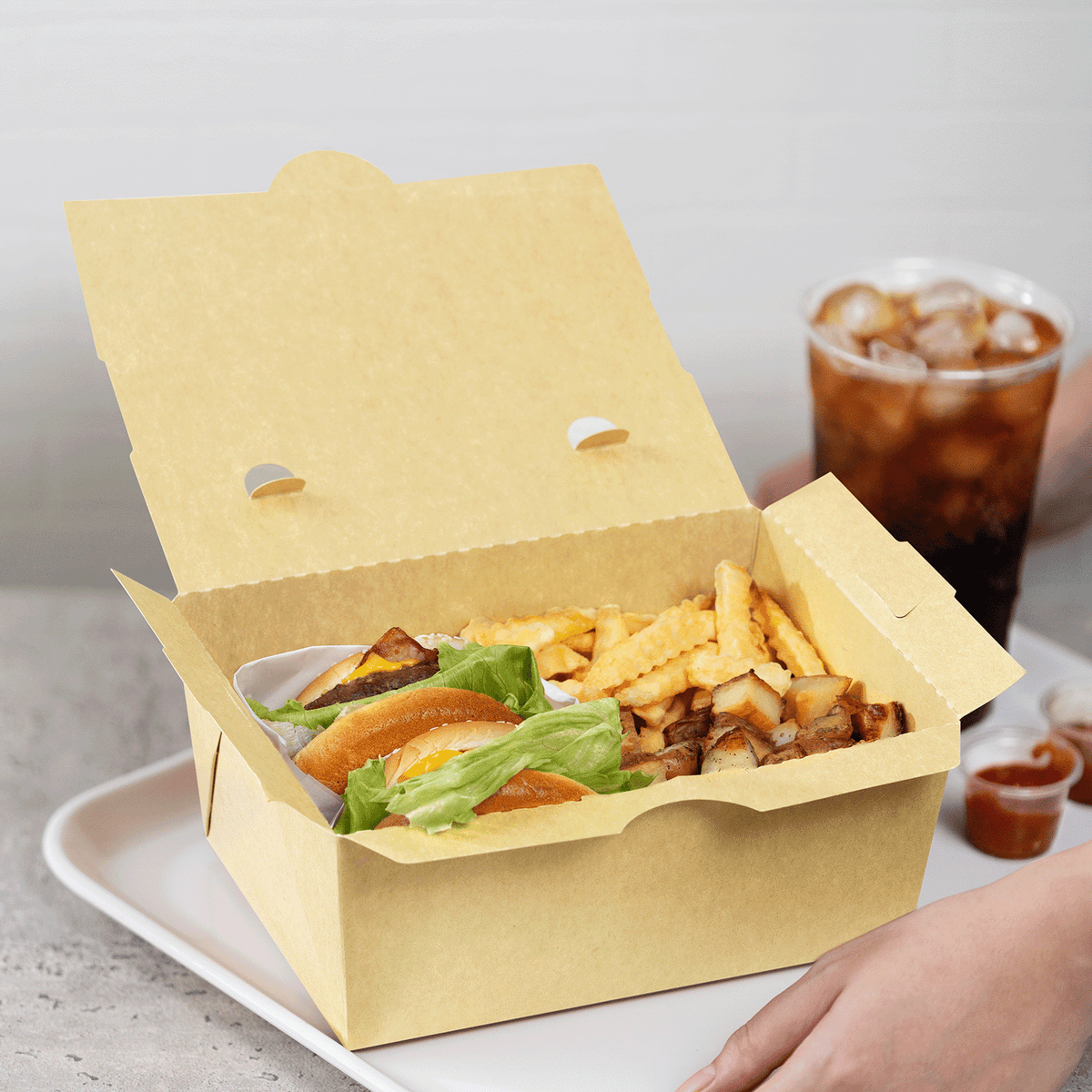 Karat Paper Folding Take-Out Container, Vented Holes, 74 fl. oz, Kraft — 160 ct — product photo 4