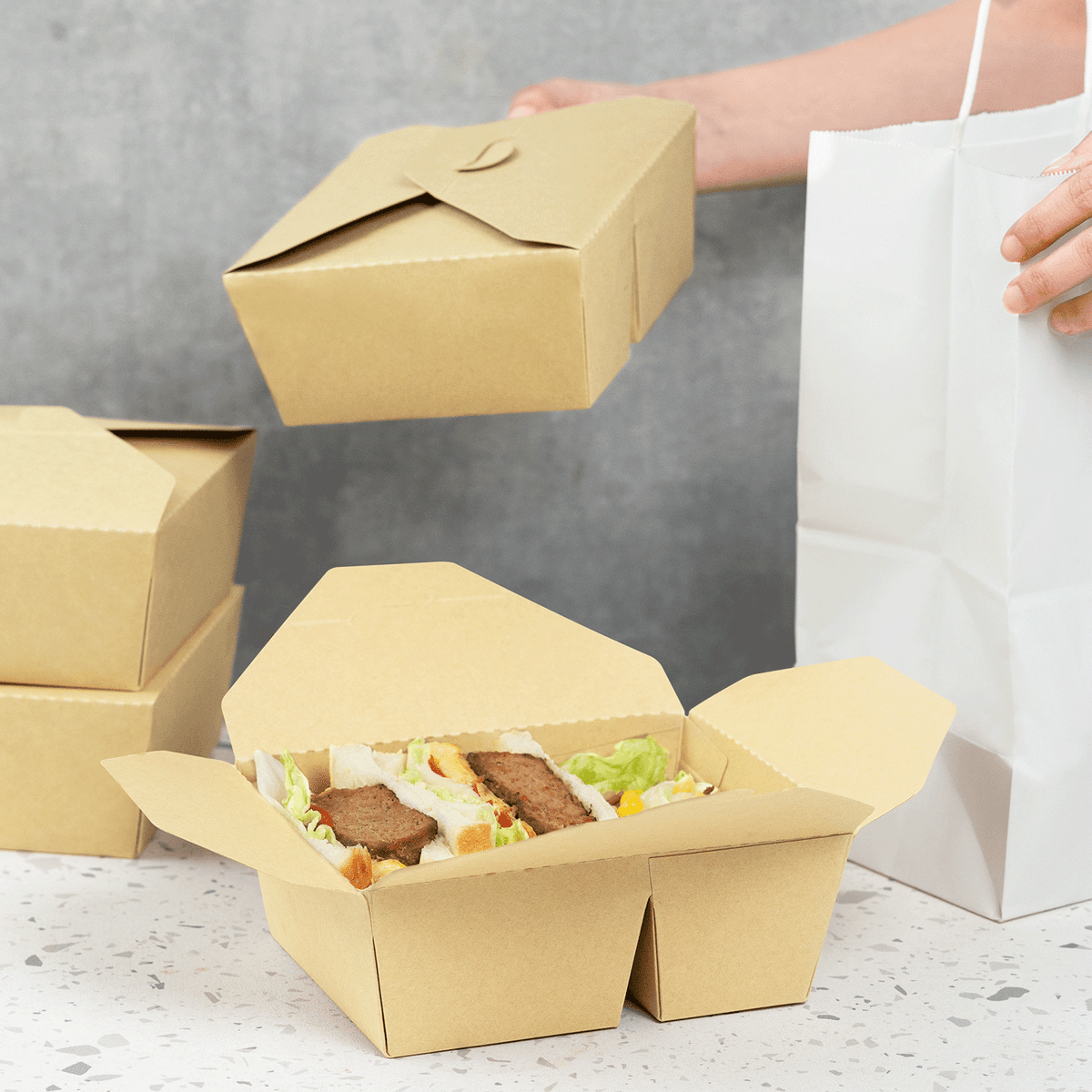 Karat Paper Take-Out Boxes, 2-Compartment, 48 fl. oz, Kraft — 200 ct — product photo 4