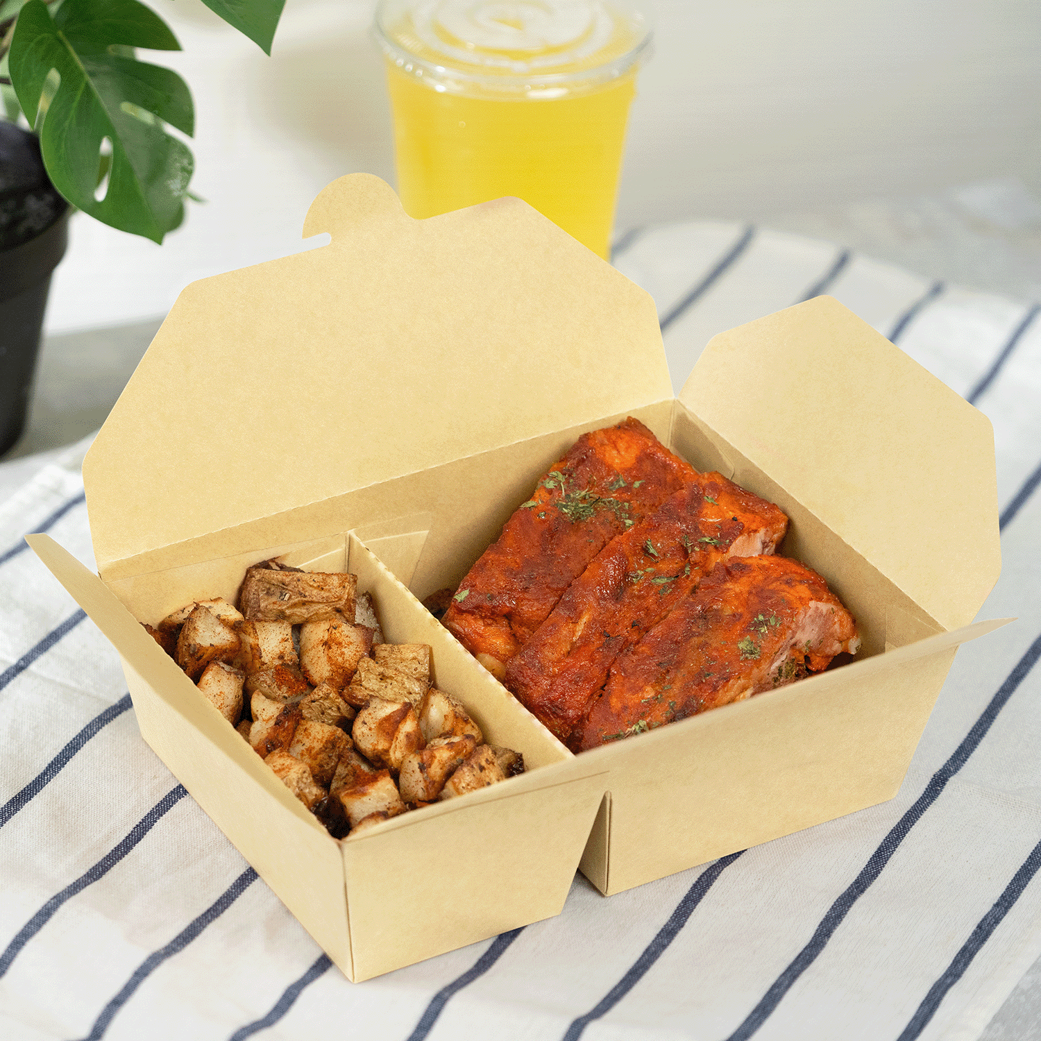 Karat Paper Take-Out Boxes, 2-Compartment, 76 fl. oz, Kraft — 200 ct