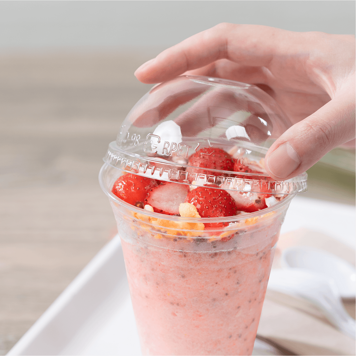 Karat Plastic Cup Dome Lids, 98 mm, RPET, Clear — 1,000 ct — product photo 3
