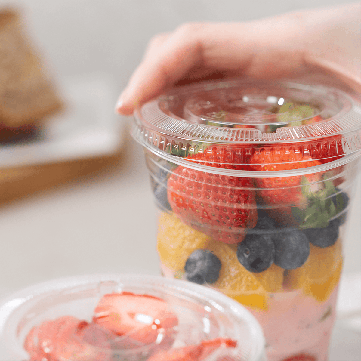 Karat Plastic Cup Flat Lids, 98 mm, RPET, Clear — 1,000 ct — product photo 3