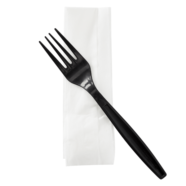 Karat PP Plastic Heavy Weight Cutlery Kits (Fork, 1-ply Napkin), Black — 500 sets — product photo 2