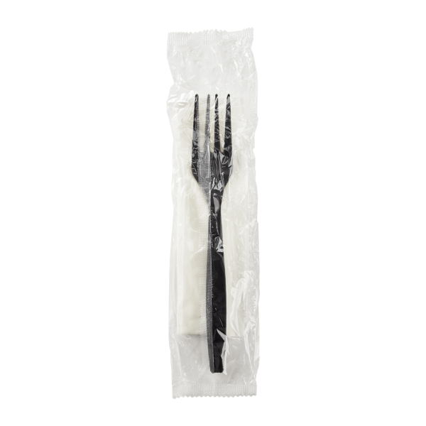 Karat PP Plastic Heavy Weight Cutlery Kits (Fork, 1-ply Napkin), Black — 500 sets — product photo 3