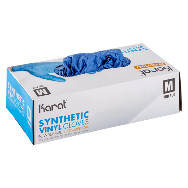 Karat Synthetic Vinyl Gloves, Latex-Free, Powder-Free, Blue, Medium — 1,000 ct