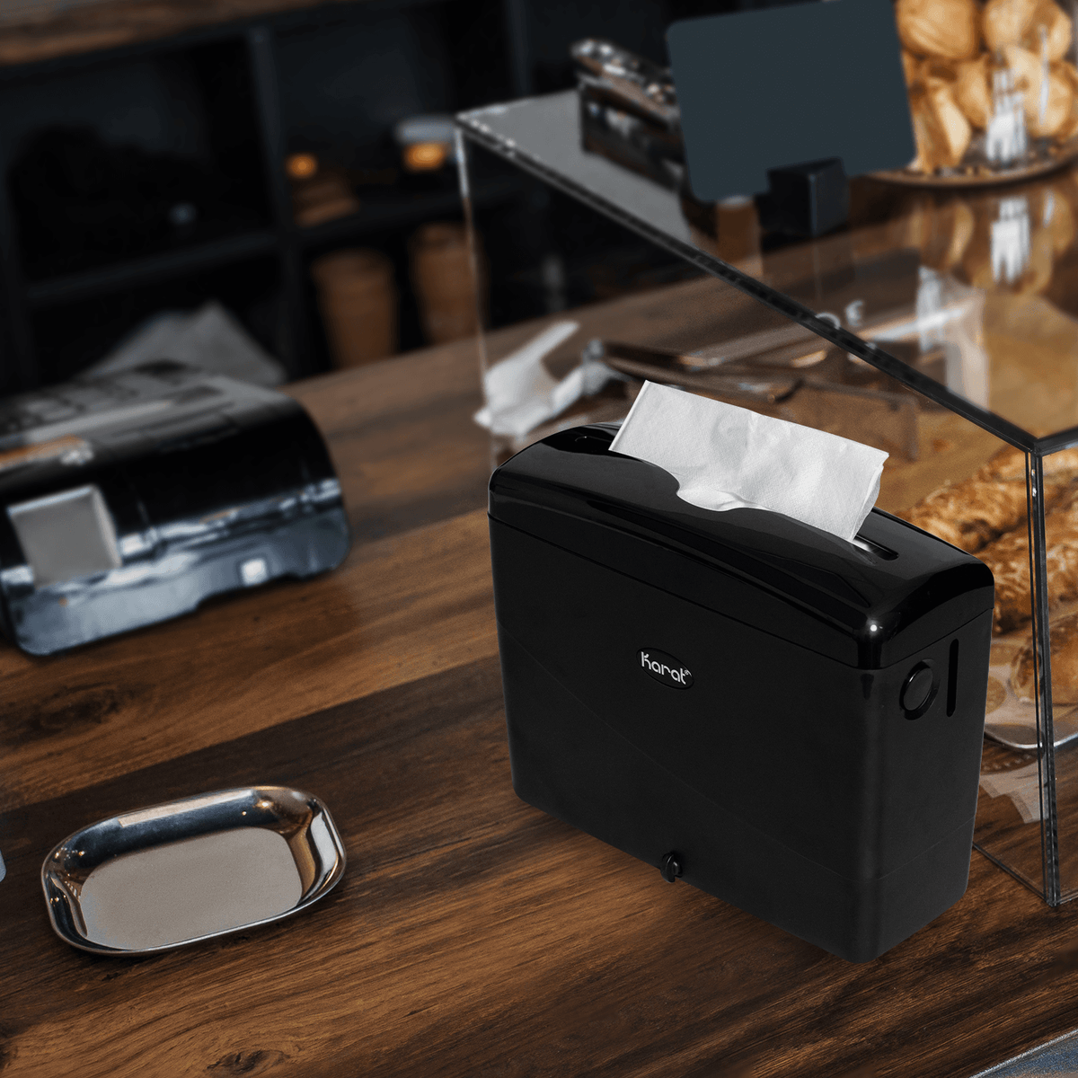 Karat Tall Fold Napkin Dispenser, Tabletop/Suction, Black — 1 unit