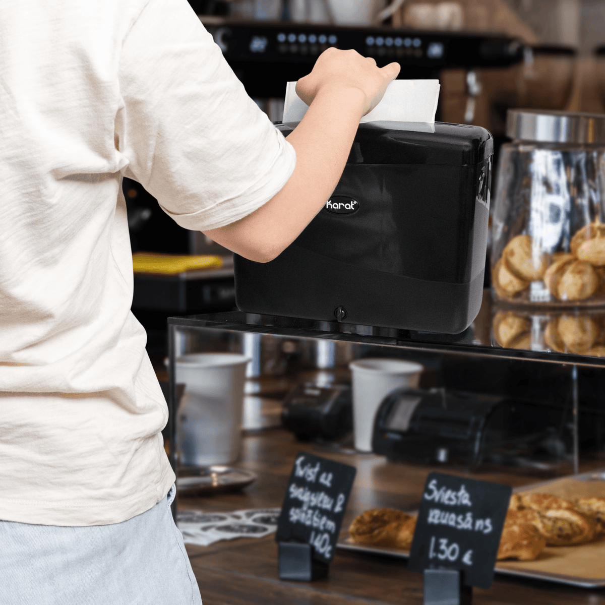 Karat Tall Fold Napkin Dispenser, Tabletop/Suction, Black — 1 unit — product photo 3