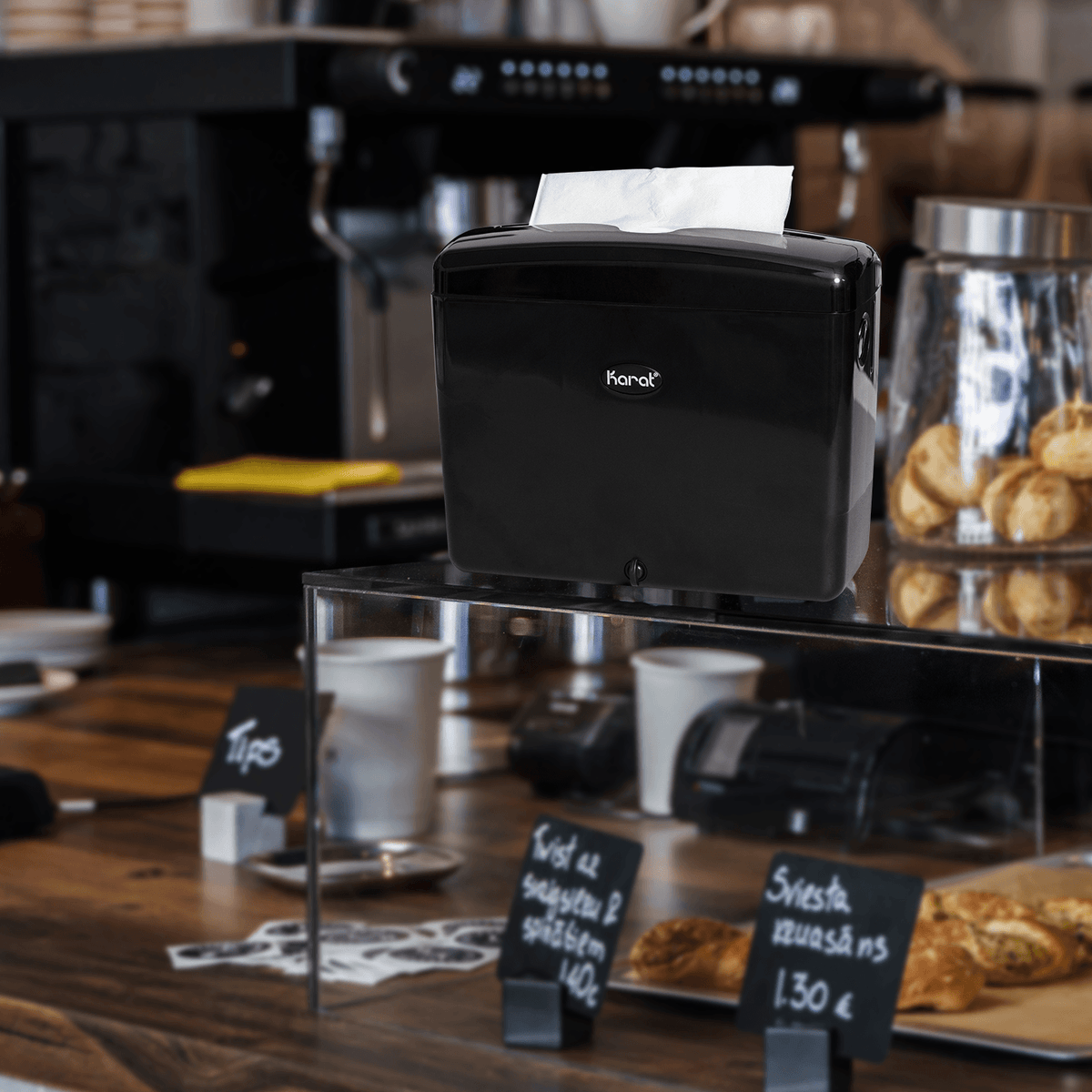 Karat Tall Fold Napkin Dispenser, Tabletop/Suction, Black — 1 unit — product photo 4
