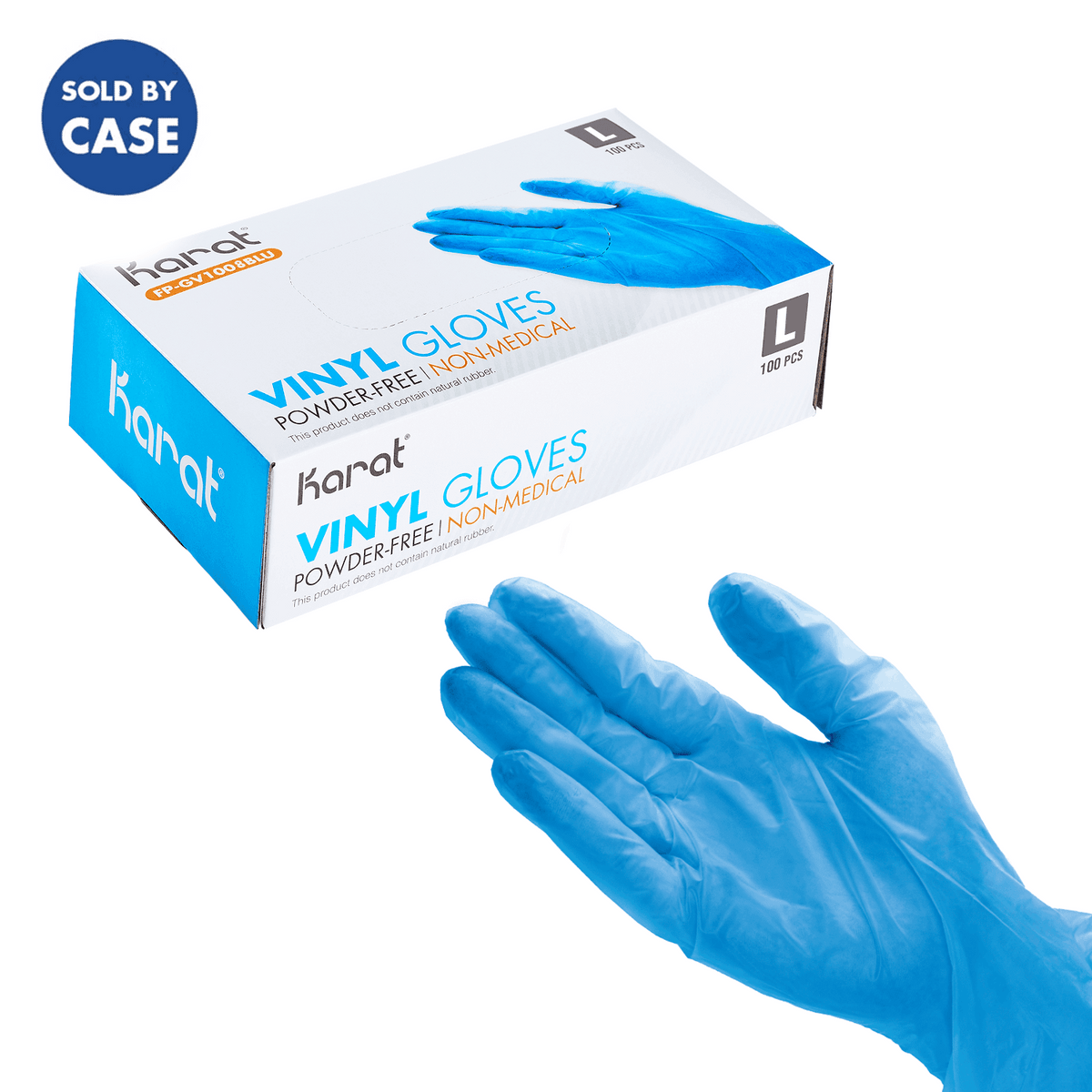 Karat Vinyl Gloves, Latex-Free, Powder-Free, Blue, Large — 1,000 ct