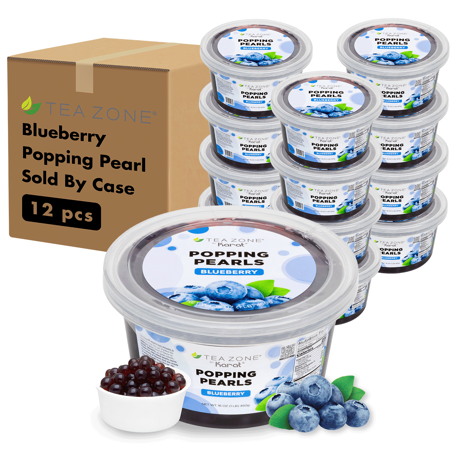 Tea Zone Blueberry POPPING PEARLS (1 lb each) — 12 Jars