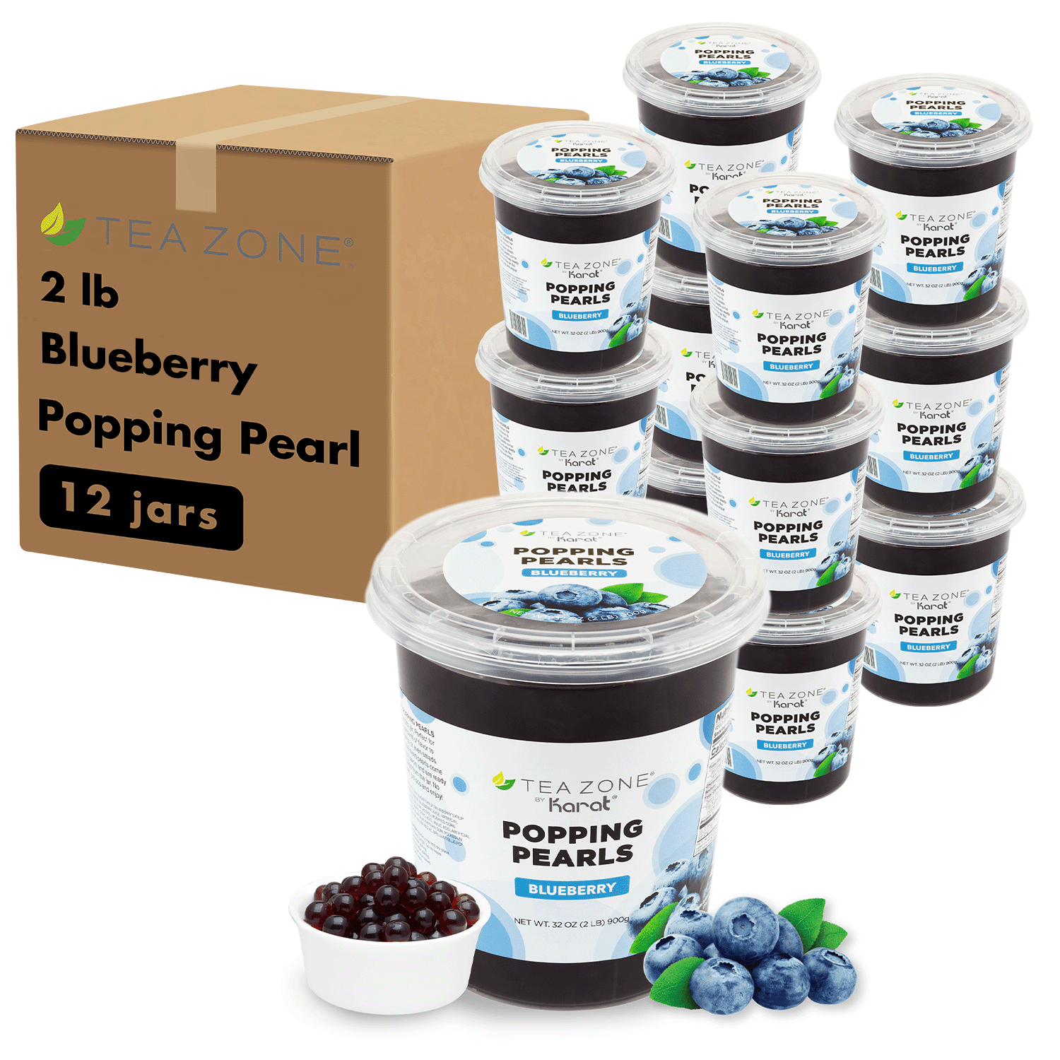 Tea Zone Blueberry POPPING PEARLS (2 lb each) — 12 Jars