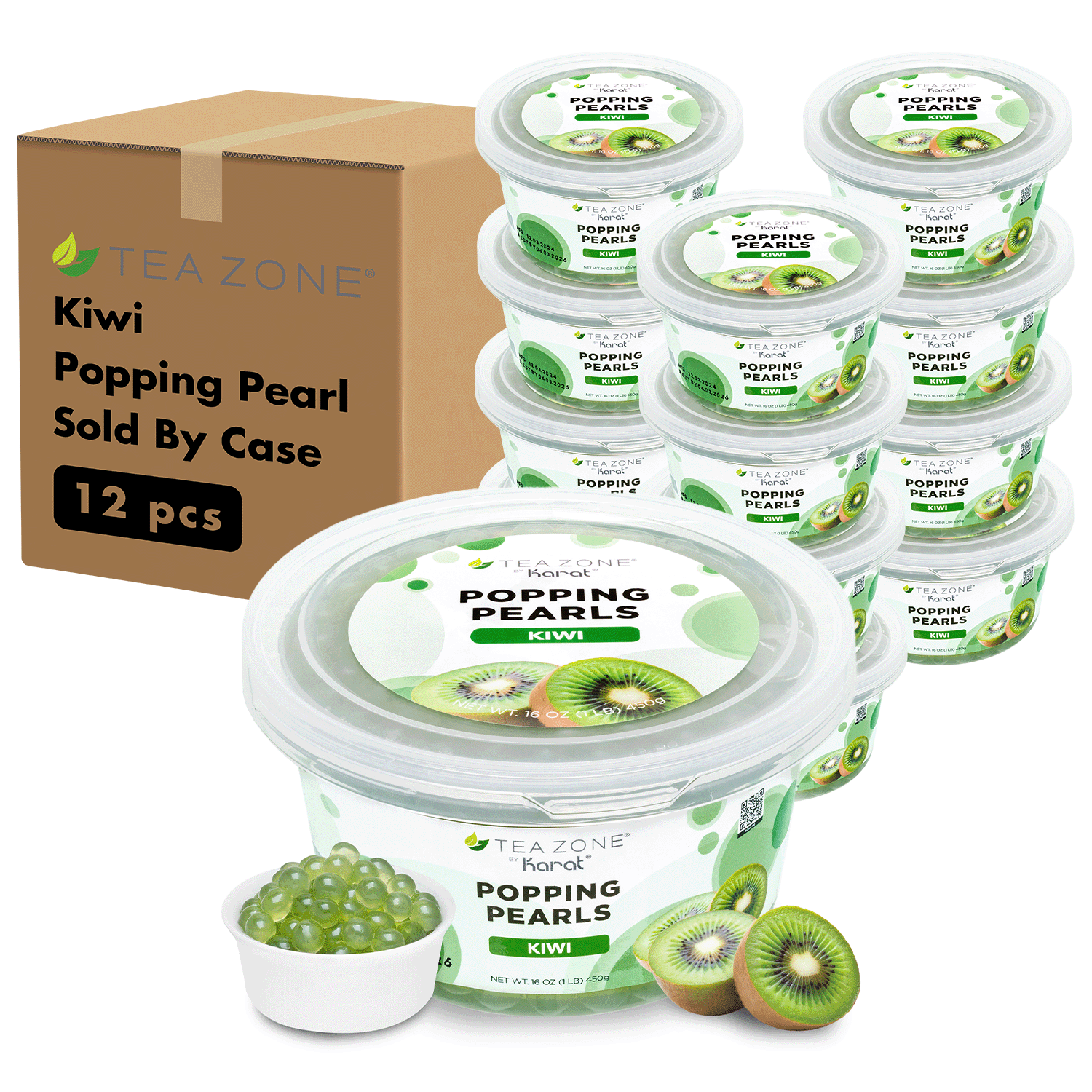 Tea Zone Kiwi POPPING PEARLS (1 lb each) — 12 Jars