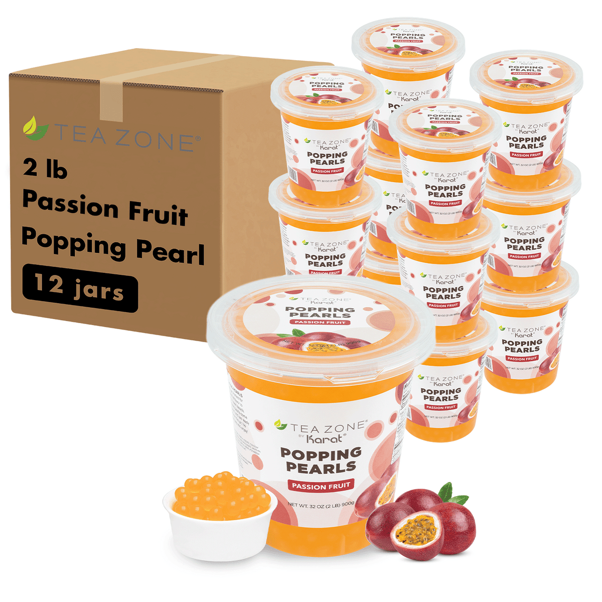 Tea Zone Passion Fruit POPPING PEARLS (2 lb each) — 12 Jars