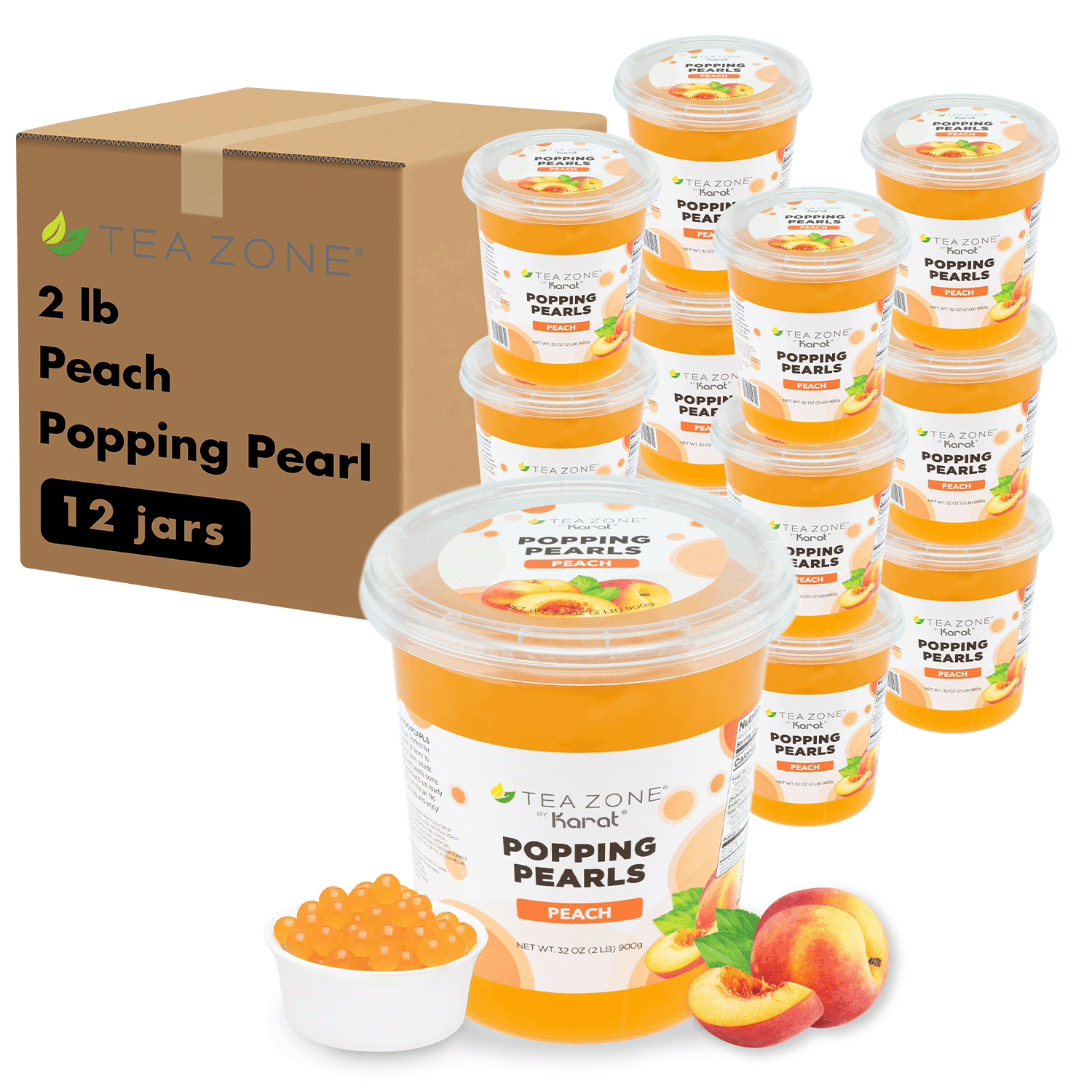 Tea Zone Peach POPPING PEARLS (2 lb each) — 12 Jars