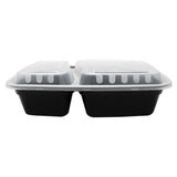 30oz Meal Prep Containers - Microwavable Rectangular Food Containers & Lids - Black - 2 Compartment Bento Box - 150 ct-Karat