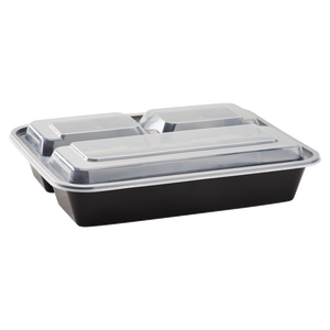 32oz Meal Prep Containers - Microwavable Rectangular Food Containers & Lids - Black - 3 Compartment Bento Box - 150 ct-Karat