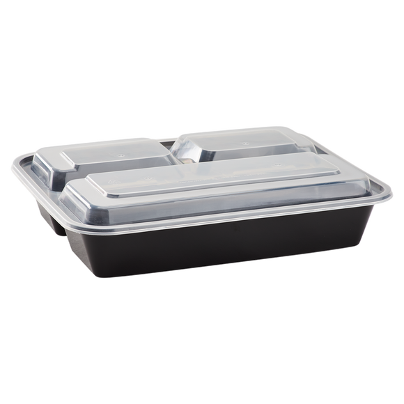 Asporto Microwavable To-Go Container - BPA Free PP Rectangular Take Out Food Container with Clear Plastic Lid - Catering & Takeout - 24 oz - Black