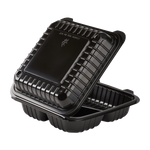 8''x8'' Black Hinged Containers 3 Compartments - Large Black Clamshell Takeout Boxes Multi Compartment - Karat PP Plastic - 250 count-Karat