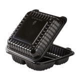 8''x8'' Black Hinged Containers 3 Compartments - Large Black Clamshell Takeout Boxes Multi Compartment - Karat PP Plastic - 250 count-Karat