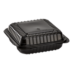 8''x8'' Black Hinged Containers 3 Compartments - Large Black Clamshell Takeout Boxes Multi Compartment - Karat PP Plastic - 250 count-Karat