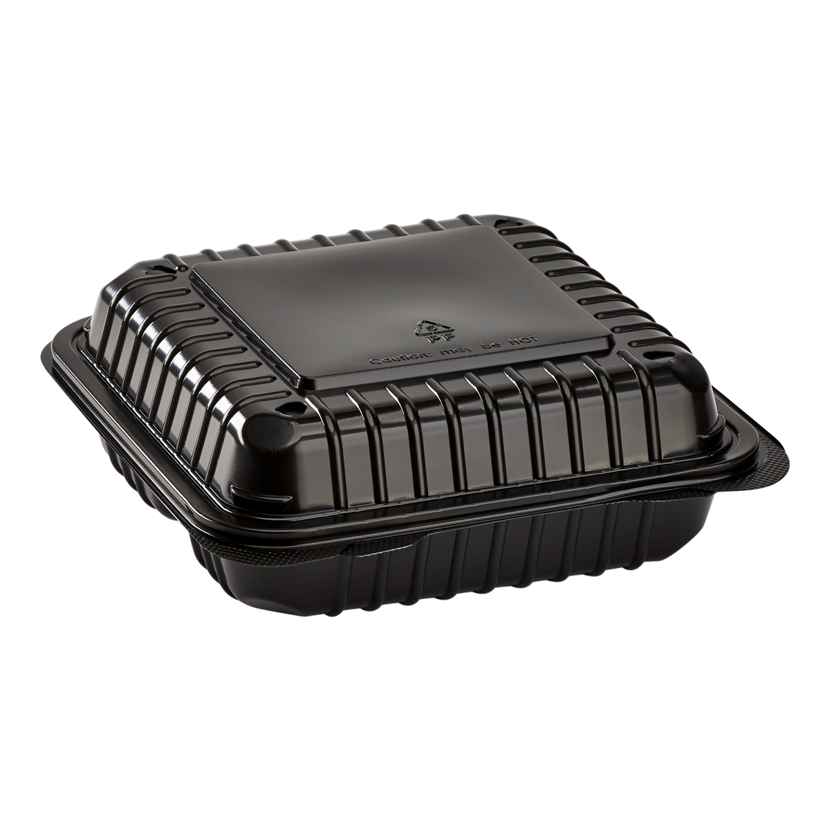 8''x8'' Black Hinged Containers 3 Compartments - Large Black Clamshell Takeout Boxes Multi Compartment - Karat PP Plastic - 250 count-Karat