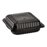 8''x8'' Black Hinged Containers 3 Compartments - Large Black Clamshell Takeout Boxes Multi Compartment - Karat PP Plastic - 250 count-Karat