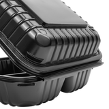 8''x8'' Black Hinged Containers 3 Compartments - Large Black Clamshell Takeout Boxes Multi Compartment - Karat PP Plastic - 250 count-Karat