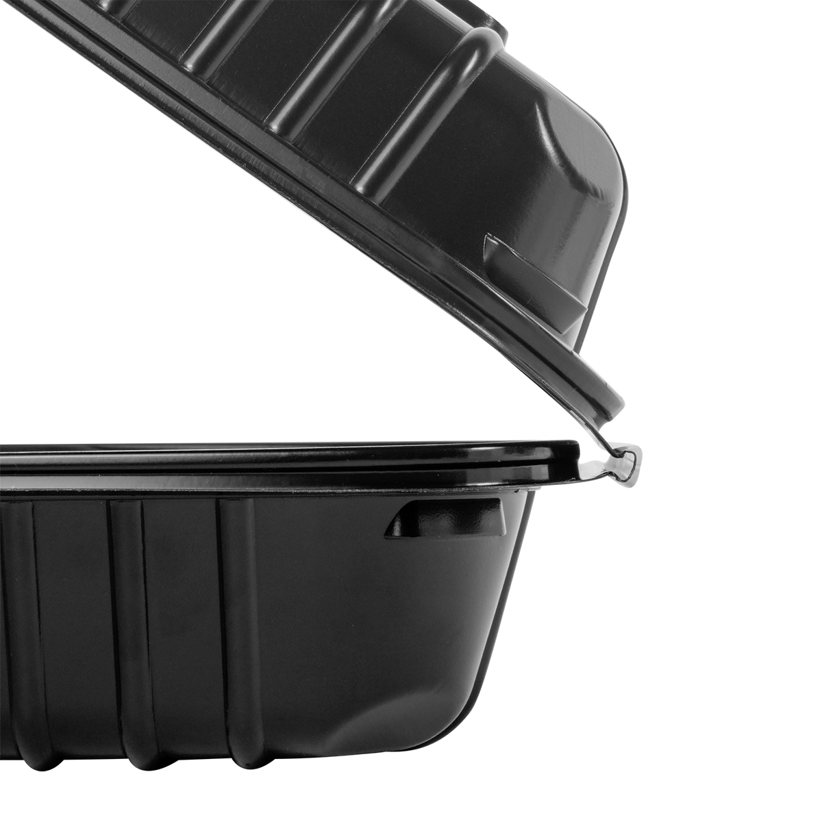 8''x8'' Black Hinged Containers 3 Compartments - Large Black Clamshell Takeout Boxes Multi Compartment - Karat PP Plastic - 250 count-Karat