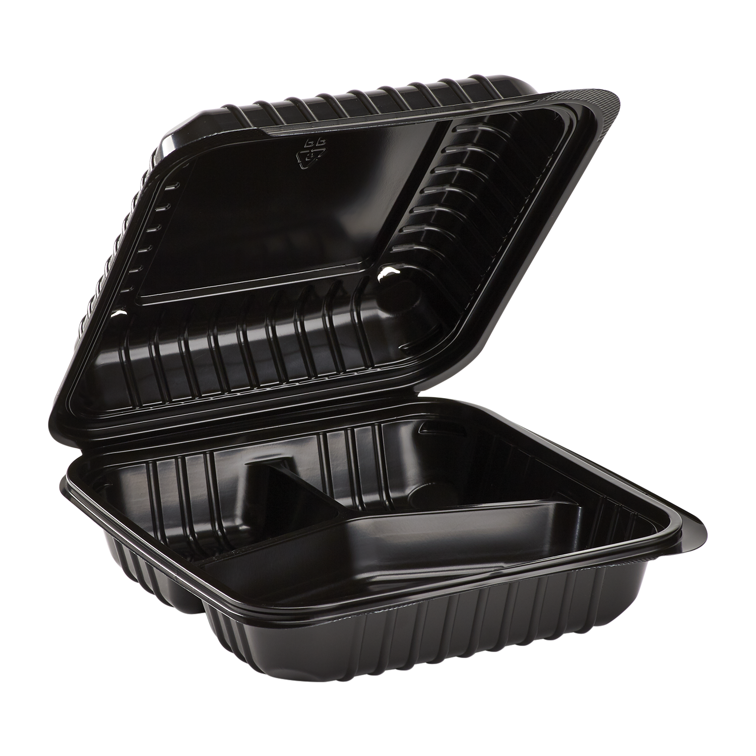 8''x8'' Black Hinged Containers 3 Compartments - Large Black Clamshell Takeout Boxes Multi Compartment - Karat PP Plastic - 250 count-Karat