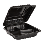 8''x8'' Black Hinged Containers 3 Compartments - Large Black Clamshell Takeout Boxes Multi Compartment - Karat PP Plastic - 250 count-Karat