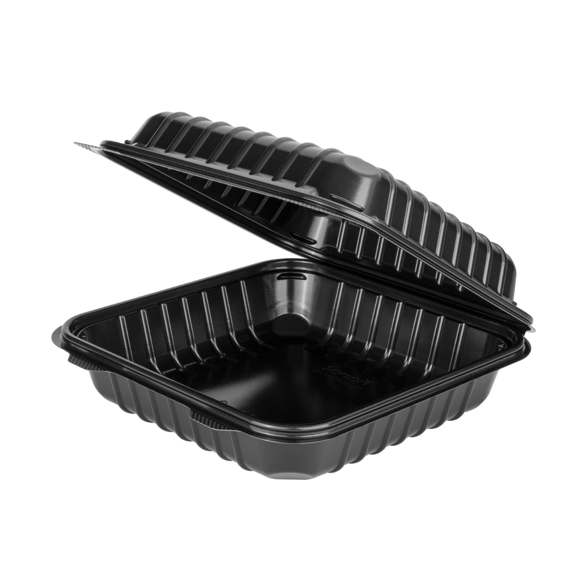 8''x8'' Black Hinged Containers - Large Black Clamshell Takeout Boxes - Karat PP Plastic - 250 count-Karat