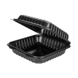8''x8'' Black Hinged Containers - Large Black Clamshell Takeout Boxes - Karat PP Plastic - 250 count-Karat