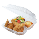 8''x8'' Hinged Containers 3 Compartments - Large Multi Compartment Clamshell Take Out Boxes - Karat PP Plastic - 250 count-Karat