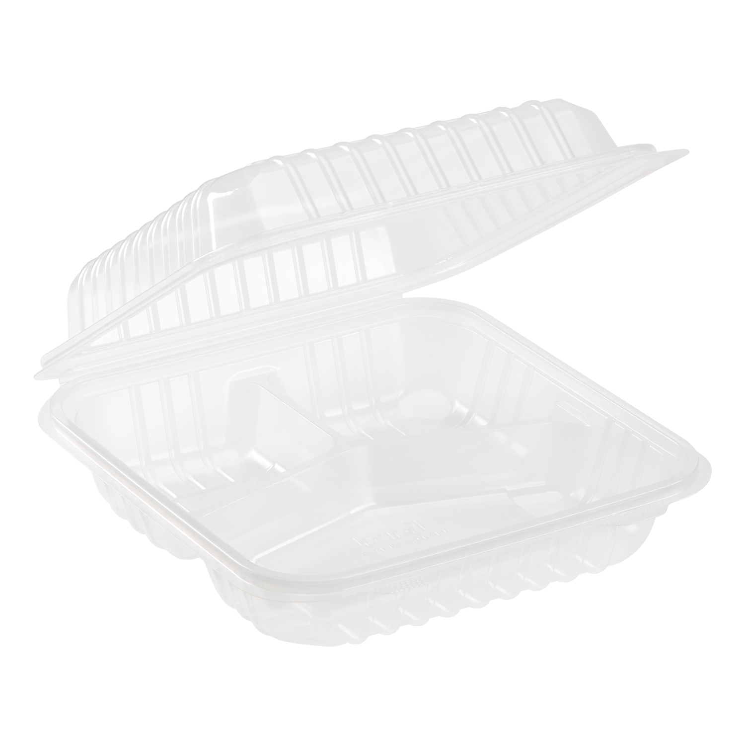 8''x8'' Hinged Containers 3 Compartments - Large Multi Compartment Clamshell Take Out Boxes - Karat PP Plastic - 250 count-Karat