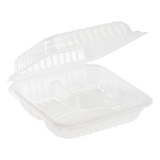 8''x8'' Hinged Containers 3 Compartments - Large Multi Compartment Clamshell Take Out Boxes - Karat PP Plastic - 250 count-Karat