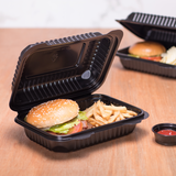 9''x6'' Black Hinged Containers - Black Half Clamshell Take Out Box - Karat PP Plastic - 250 count-Karat