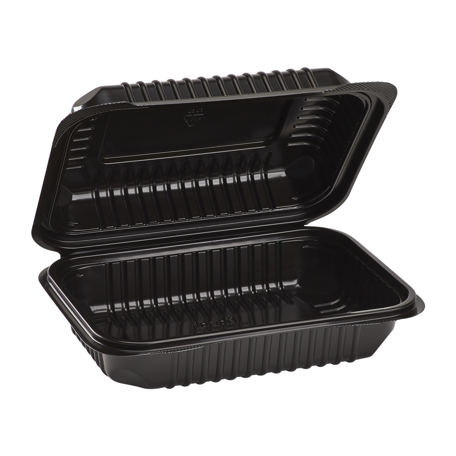Black Half Clamshell Food Containers - 9x6 Hinged Take Out Boxes