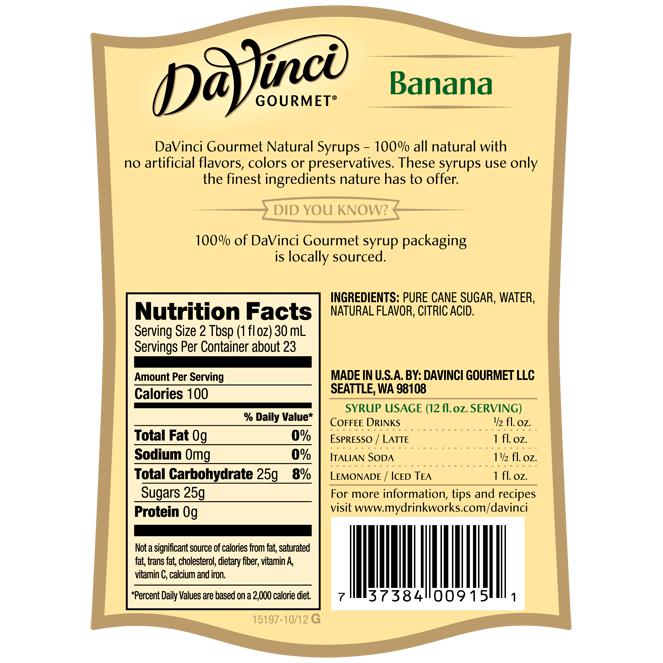 Banana Flavored All Natural DaVinci Syrup Bottle - 700mL-Syrups-DaVinci Gourmet-Restaurant Supply Drop