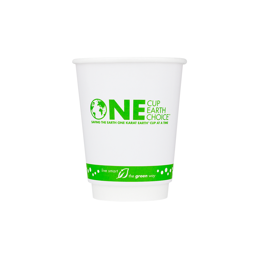 Compostable Insulated 12 oz Coffee Cups - Karat Earth 12oz Eco-Friendly Insulated Paper Hot Cups - One Cup, One Earth (90mm) - 500 ct-Karat