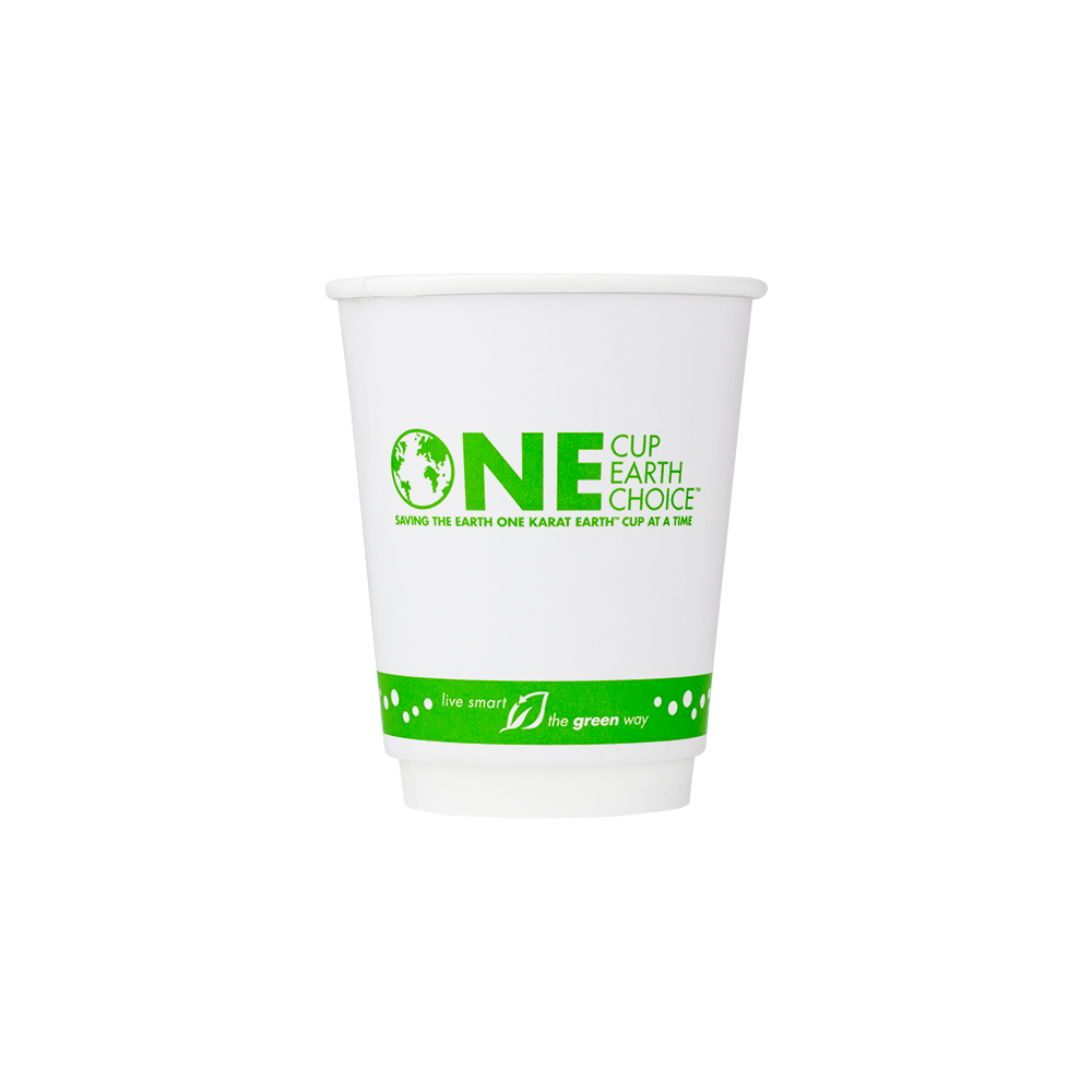 Compostable Insulated Coffee Cups - 8oz Eco-Friendly Insulated Paper Hot Cups - One Cup, One Earth (80mm) - 500 ct-Karat