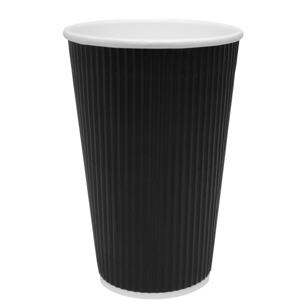Disposable Coffee Cups - 16oz Ripple Paper Hot Cups - Black (90mm) - 500 ct-Cups & Lids-Karat-Restaurant Supply Drop