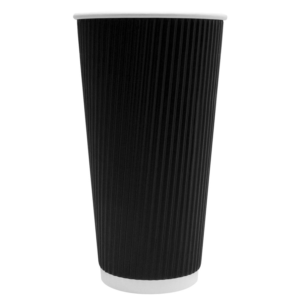 Disposable Coffee Cups - 20oz Ripple Paper Hot Cups - Black (90mm) - 500 ct-Cups & Lids-Karat-Restaurant Supply Drop