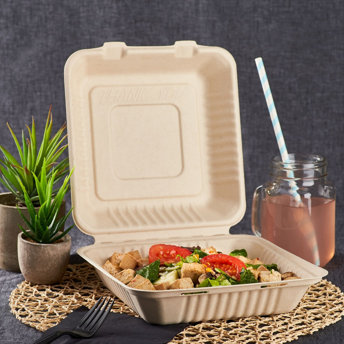 Extra Large Biodegradable Take Out Boxes - Karat Earth 9x9 Bagasse Containers - 200 ct-To-Go Packaging-Karat-Restaurant Supply Drop