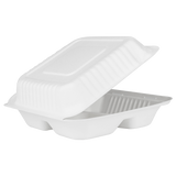 Extra Large Compostable 3 Compartment Food Container - Karat Earth 9x9 Bagasse Hinged Box 200 ct-To-Go Packaging-Karat-Restaurant Supply Drop