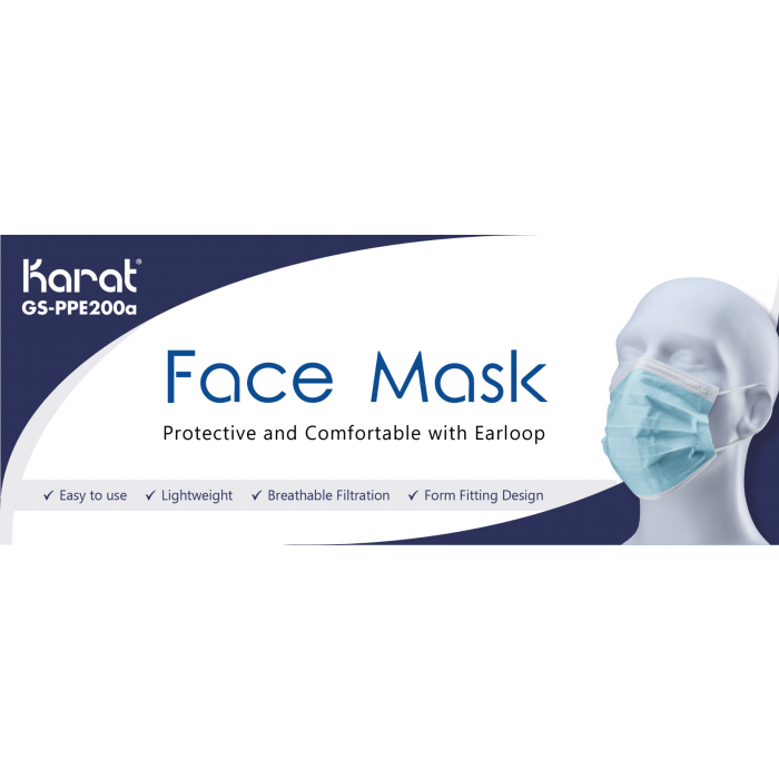 Face Mask with Elastic Ear Loops, 3-Ply - 50 Bulk Face Masks-Janitorial & Sanitation-Karat-Restaurant Supply Drop