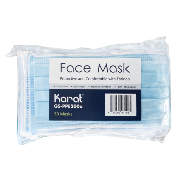 Face Mask with Elastic Ear Loops, 3-Ply - 50 Bulk Face Masks-Janitorial & Sanitation-Karat-Restaurant Supply Drop