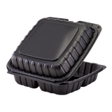 Jumbo Black 3 Compartment Takeout Containers Wholesale - 9"x9" Mineral Filled Hinged Food Boxes - Karat Earth 120 ct-To-Go Packaging-Karat-Restaurant Supply Drop