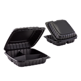 Jumbo Black 3 Compartment Takeout Containers Wholesale - 9"x9" Mineral Filled Hinged Food Boxes - Karat Earth 120 ct-To-Go Packaging-Karat-Restaurant Supply Drop
